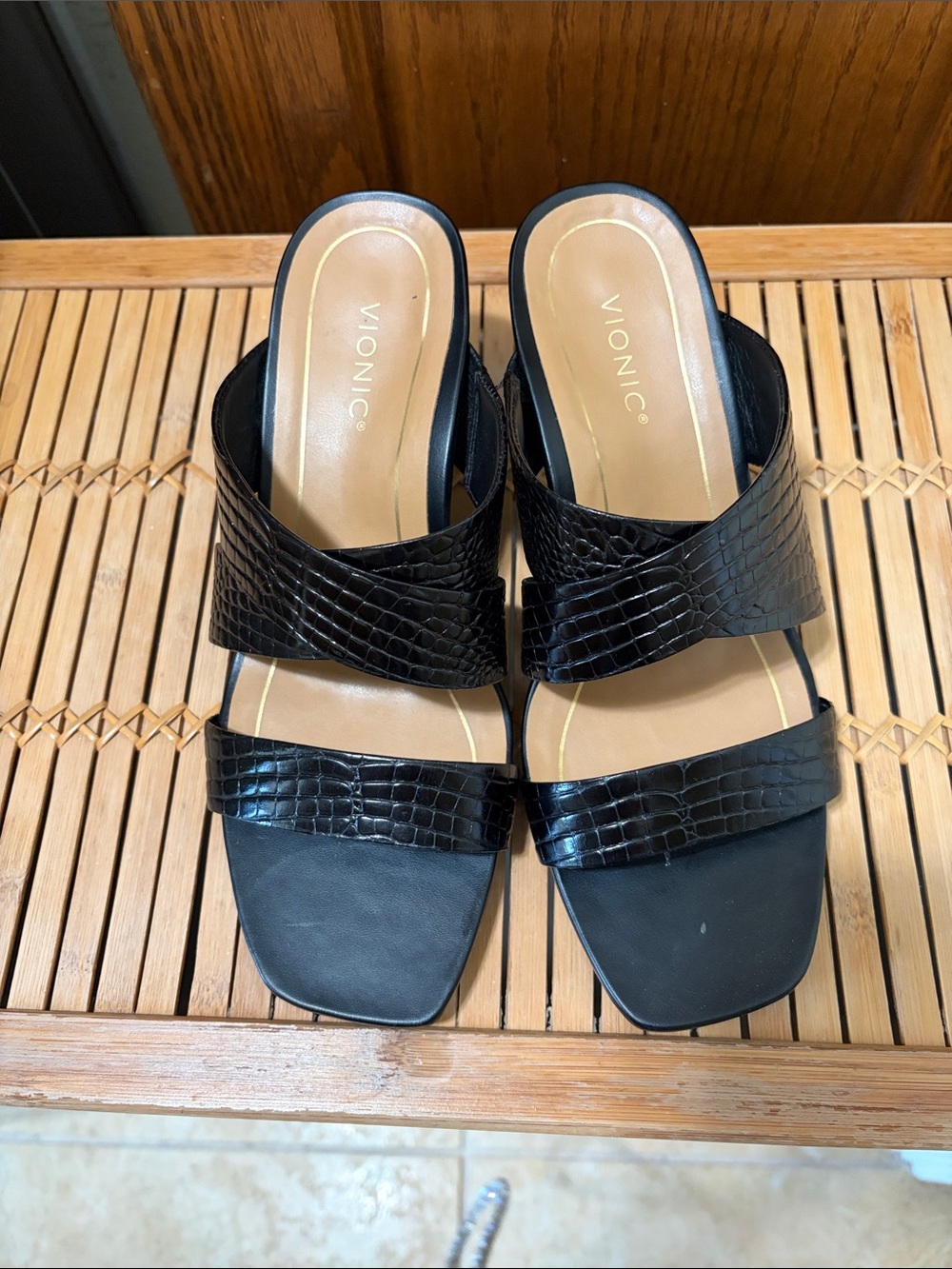 🚶‍♀️🖤Vionic Merlot Black Alligator Embossed Leather Dress Shoes Size 8 W